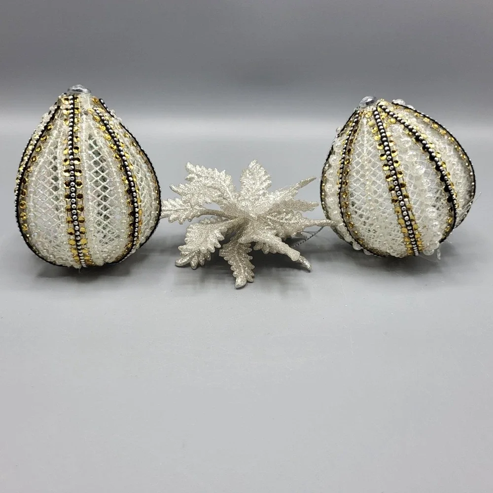 Vintage Beaded Sequin Christmas Ornaments Balls Star Set of 3 MCM Retro Holiday